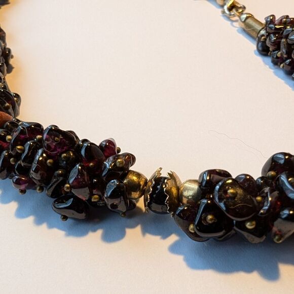 Vintage Semi precious mineral multi strand burg necklace genuine natural garnet - Picture 3 of 11